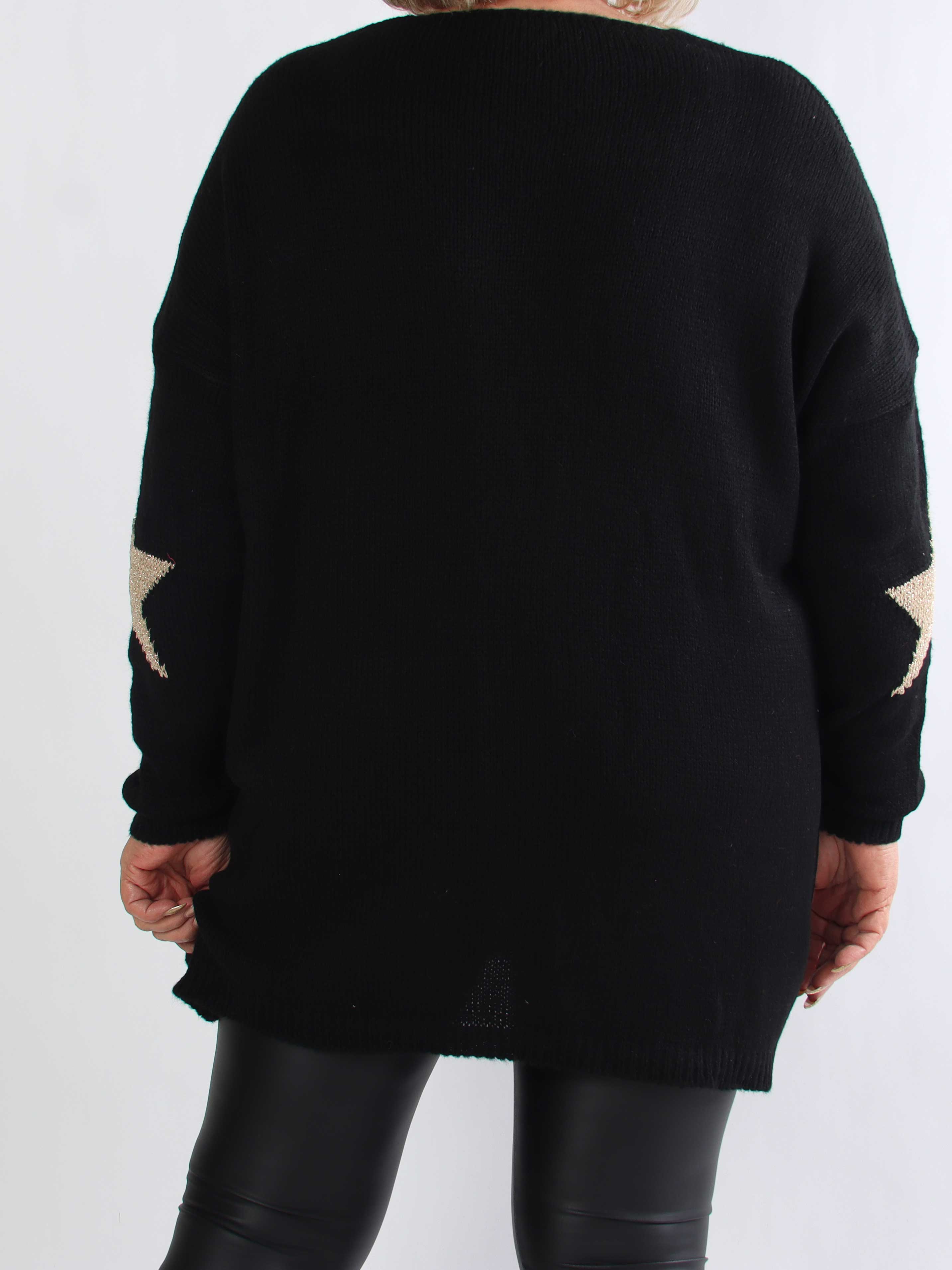 Nikola - Plus size strikkjole med guldstjerner og v-udskæring